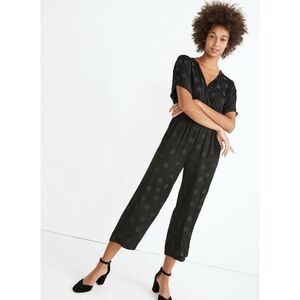 Madewell Women's‎ Black Dot Jacquard Wrap-Front Jumpsuit Pockets Size Large $148